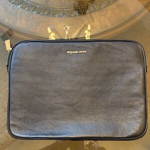 Michael Kors Black Pebbled Leather Laptop Case with Gold Logo